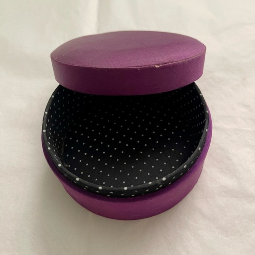 Vintage Purple Silk 4” Round Jewelry Storage Box